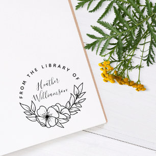 Elegant Flowers Custom From The Library Of Book Rubber Stamp