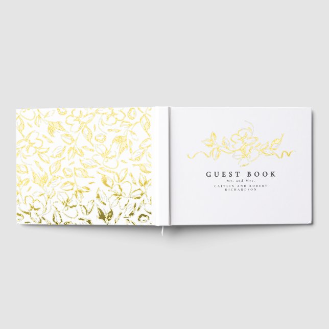 Elegant Flowers Drawing Wedding Guest Book (Full)