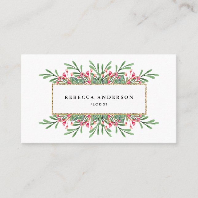 Elegant Flowers Faux Gold Glitter Florist Business Card (Front)