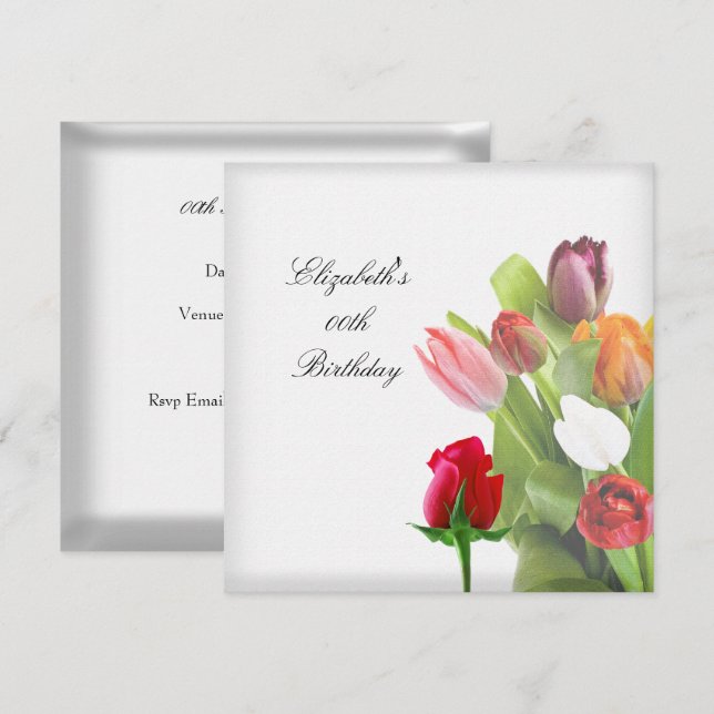 Elegant Flowers Floral Birthday Party Invitation (Front/Back)