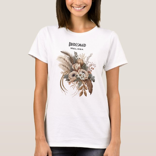 Elegant Flowers Foliage and Feathers Bridesmaid T-Shirt (Front)