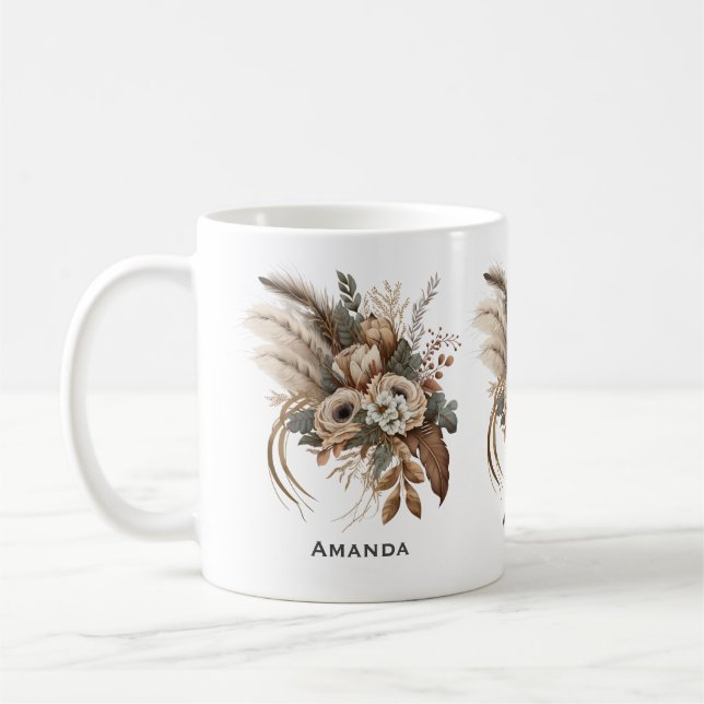 Elegant Flowers Foliage and Feathers Coffee Mug (Left)