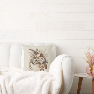 Elegant Flowers Foliage and Feathers Cushion