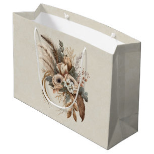 Elegant Flowers Foliage and Feathers Large Gift Bag