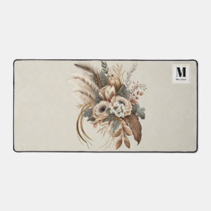 Elegant Flowers Foliage and Feathers Monogram Desk Mat