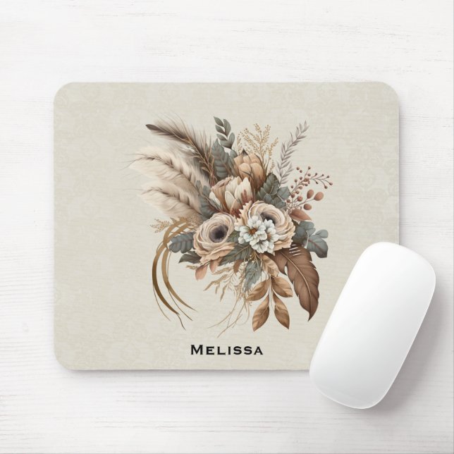 Elegant Flowers Foliage and Feathers Mouse Mat (With Mouse)