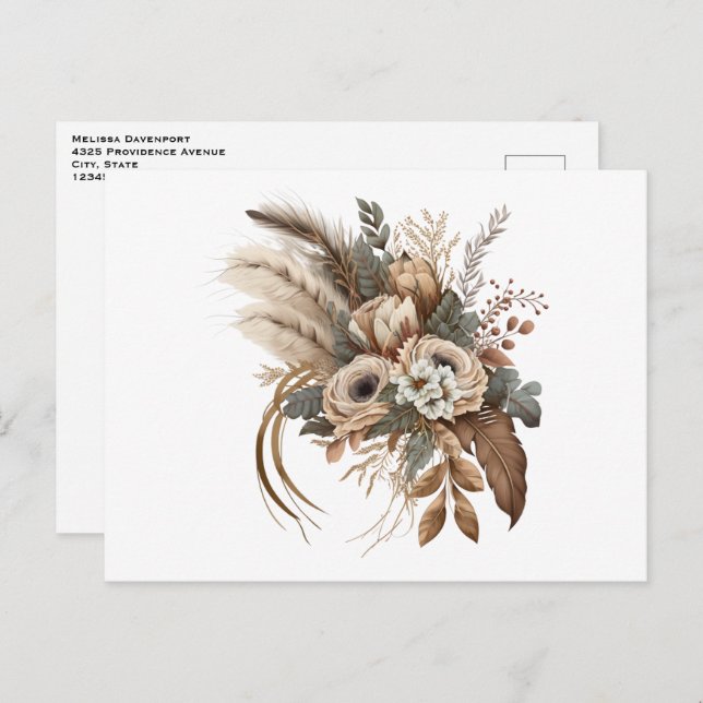 Elegant Flowers Foliage and Feathers Postcard (Front/Back)