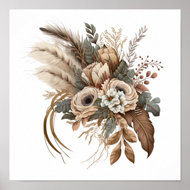 Elegant Flowers Foliage and Feathers Poster (Front)