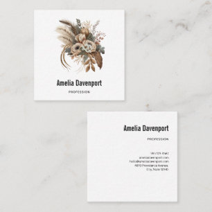 Elegant Flowers Foliage and Feathers Square Business Card