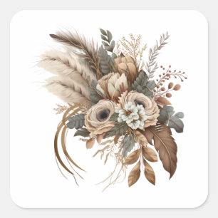 Elegant Flowers Foliage and Feathers Square Sticker