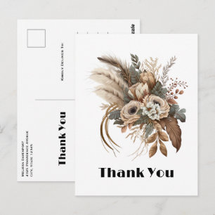 Elegant Flowers Foliage and Feathers Thank You Postcard