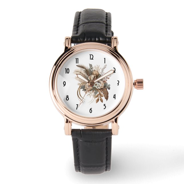 Elegant Flowers Foliage and Feathers Watch (Front)