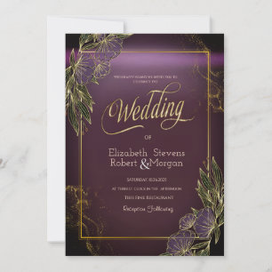 Elegant Flowers Frame Purple Wedding  Invitation