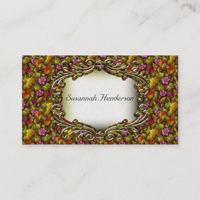 Elegant Flowers, Fruit and Gold Business Cards (Front)