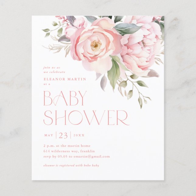 Elegant Flowers Garden Budget Baby Shower Invite (Front)