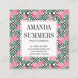Elegant Flowers Geometric Style Square Business Card