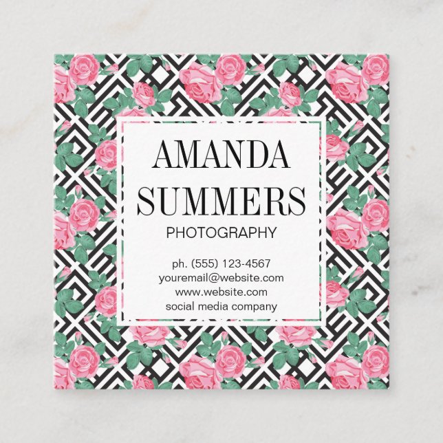 Elegant Flowers | Geometric Style Square Business Card (Front)