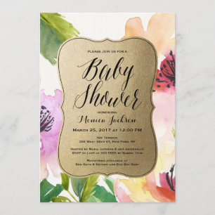 Elegant Flowers Gold Baby Shower Invitation