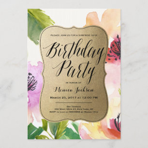 Elegant Flowers Gold   Birthday Party Invitation