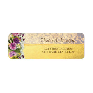 Elegant Flowers Gold,Bokeh Address Label