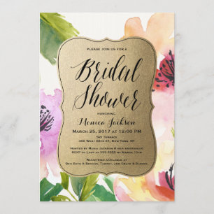 Elegant Flowers Gold   Bridal Shower Invitation