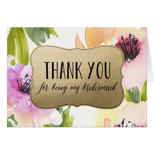 Elegant Flowers Gold Bridesmaid Thank You Card