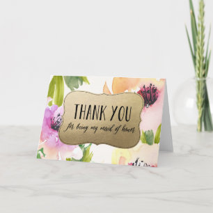 Elegant Flowers Gold Maid Of Honor Thank You Card
