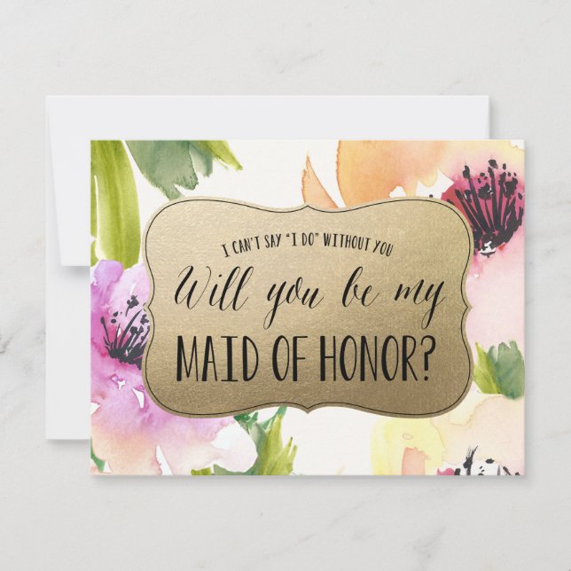 Elegant Flowers Gold | Maid of Honour Invitation (Front)