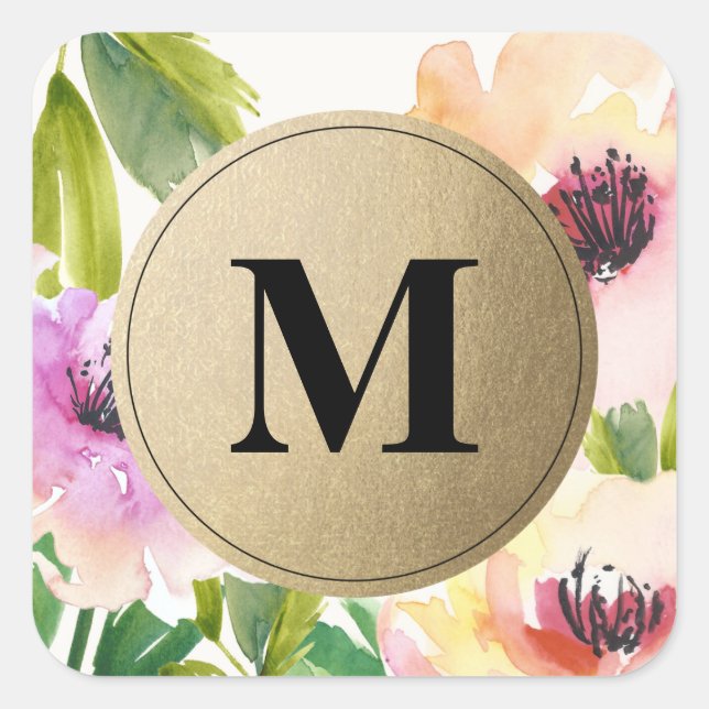Elegant Flowers Gold Monogram | Favour Labels (Front)