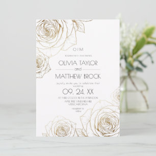 Elegant Flowers Gold Rose Wedding  Invitation
