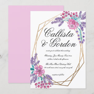 Elegant Flowers Gold Terrarium Watercolor Wedding Invitation