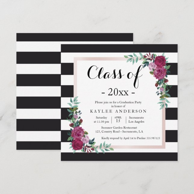 Elegant flowers Graduation Party invitation (Front/Back)