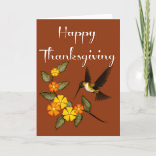 Elegant Flowers & Hummingbird Thanksgiving Card 1