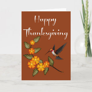 Elegant Flowers & Hummingbird Thanksgiving Card 2