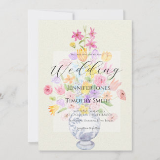 elegant flowers in blue pot  invitation