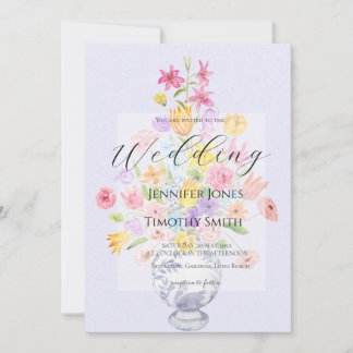 elegant flowers in blue pot purple  invitation