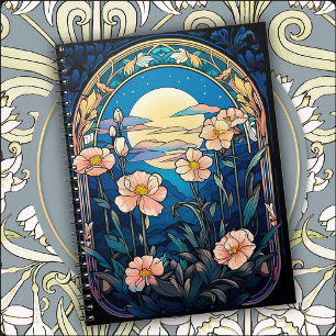 Elegant Flowers in Moonlight Art Nouveau Notebook