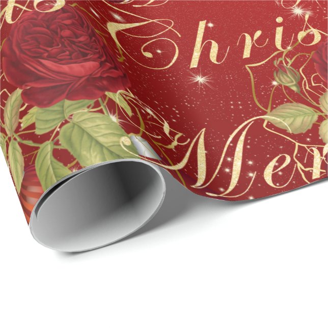 Elegant flowers Merry Christmas gold glitter red Wrapping Paper (Roll Corner)