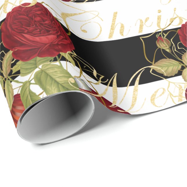 Elegant flowers Merry Christmas gold glitter Wrapping Paper (Roll Corner)