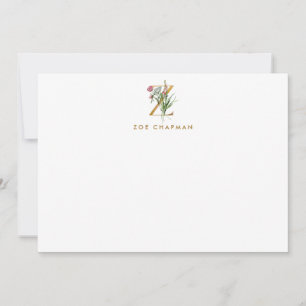 Elegant Flowers Monogram Gold Letter Z Note Card