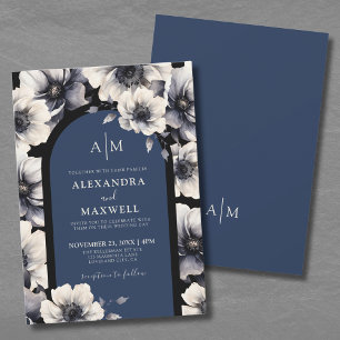 Elegant Flowers Navy Blue Floral Wedding Invitation
