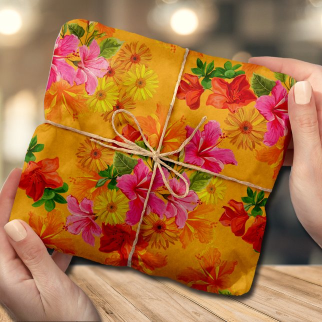 Elegant Flowers on Orange Tissue Paper (Creator Uploaded)