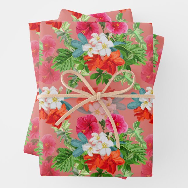 Elegant Flowers on Pink Wrapping Paper Sheet (In situ)