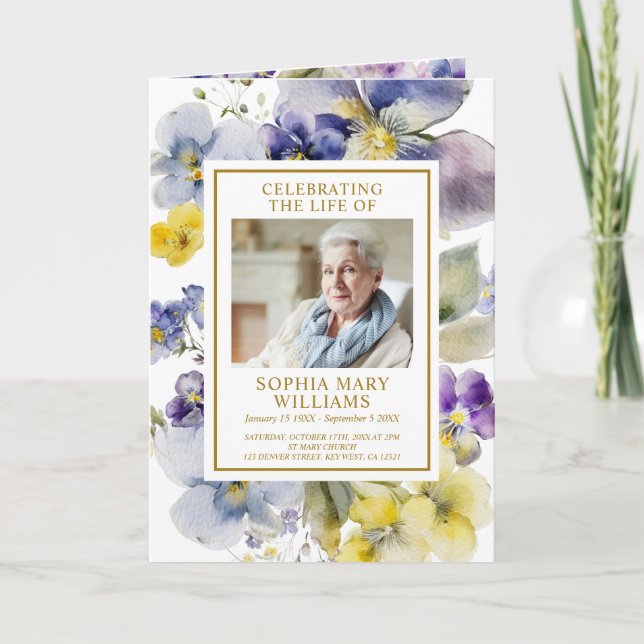 Elegant Flowers Photo Memorial Funeral Programs Card (Front)