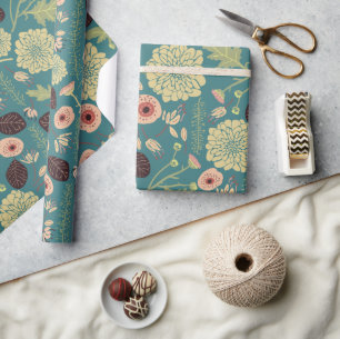 Elegant Flowers Pink Green Floral Pattern Wrapping Paper