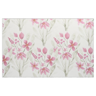 Elegant Flowers Pink Sage Green Watercolor Floral Fabric