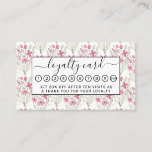 Elegant Flowers Pink Sage Green Watercolor Floral Loyalty Card