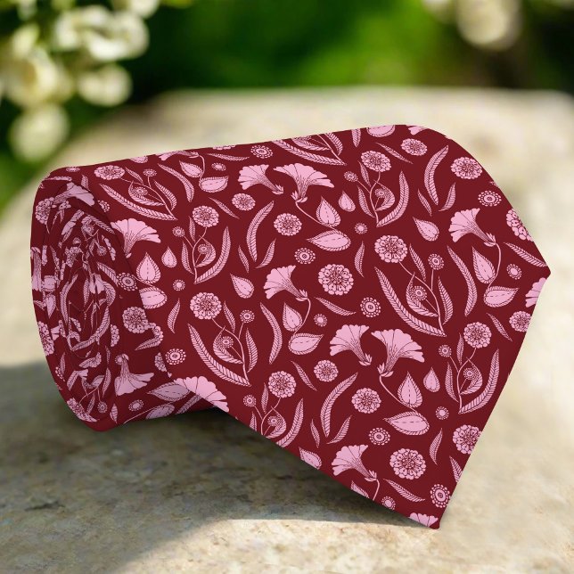 Elegant Flowers Red Pattern Groomsmen Wedding Tie (Creator Uploaded)