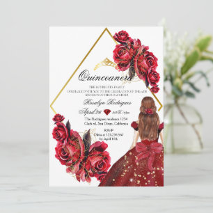 Elegant Flowers Rose Gold Quinveanera Invitation