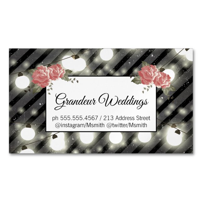 Elegant Flowers / Speckled Chalk / Night Lights Magnetic Business Card (Front)
